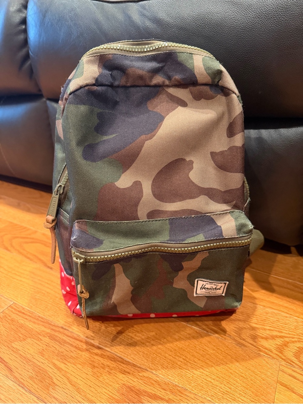 Vintage Herschel Supply Co. Youth Camo Backpack Red Polka Dot